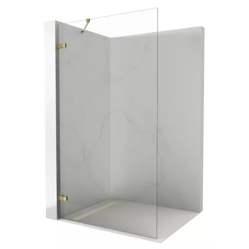 HD Sky "S" Gold Walk-In zuhanyfal, 120x200 cm, 8 mm vastag vízlepergető biztonsági üveggel, 200 cm magas, fényes arany zsanérokkal és sarokmerevítővel