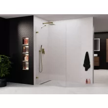 HD Sky "S" Gold Walk-In zuhanyfal, 120x200 cm, 8 mm vastag vízlepergető biztonsági üveggel, 200 cm magas, fényes arany zsanérokkal és sarokmerevítővel