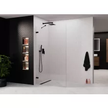 HD Sky "S" Black Walk-In zuhanyfal 8 mm vastag vízlepergető biztonsági üveggel, 200 cm magas, matt fekete zsanérokkal és sarokmerevítővel
