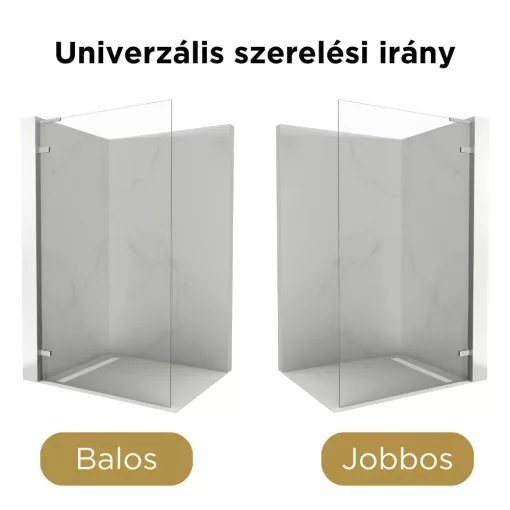 HD Sky "L" Chrome Walk-In zuhanyfal 8 mm vastag vízlepergető biztonsági üveggel, 200 cm magas, krómozott zsanérokkal és "L" merevítővel