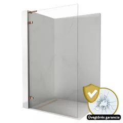   HD Sky "L" Rose Walk-In zuhanyfal 8 mm vastag vízlepergető biztonsági üveggel, 200 cm magas, rózsa arany zsanérokkal és "L" merevítővel