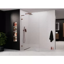 HD Sky "L" Rose Walk-In zuhanyfal 8 mm vastag vízlepergető biztonsági üveggel, 200 cm magas, rózsa arany zsanérokkal és "L" merevítővel