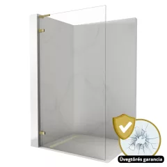   HD Sky "L" Gold Walk-In zuhanyfal 8 mm vastag vízlepergető biztonsági üveggel, 200 cm magas, fényes arany zsanérokkal és "L" merevítővel