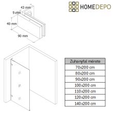 HD Sky "L" Gold Walk-In zuhanyfal 8 mm vastag vízlepergető biztonsági üveggel, 200 cm magas, fényes arany zsanérokkal és "L" merevítővel