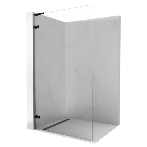 HD Sky "L" Black Walk-In zuhanyfal 8 mm vastag vízlepergető biztonsági üveggel, 200 cm magas, matt fekete zsanérokkal és "L" merevítővel