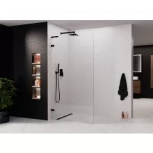 HD Sky "L" Black Walk-In zuhanyfal 8 mm vastag vízlepergető biztonsági üveggel, 200 cm magas, matt fekete zsanérokkal és "L" merevítővel