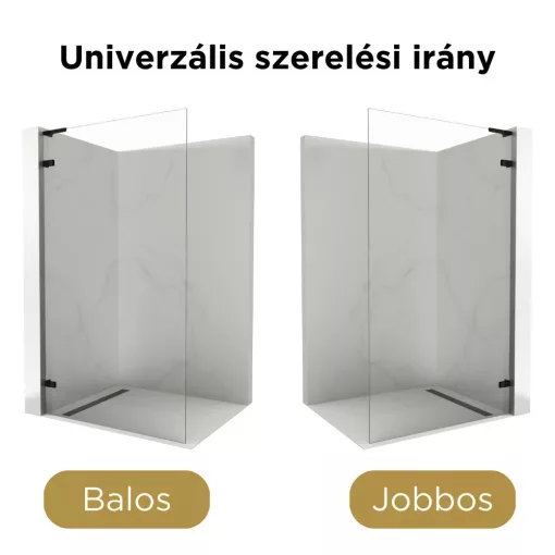 HD Sky "L" Black Walk-In zuhanyfal 8 mm vastag vízlepergető biztonsági üveggel, 200 cm magas, matt fekete zsanérokkal és "L" merevítővel