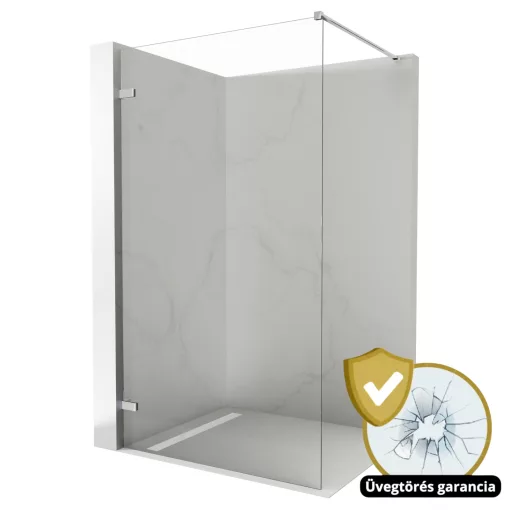HD Sky "F" Chrome Walk-In zuhanyfal 8 mm vastag vízlepergető biztonsági üveggel, 200 cm magas, krómozott zsanérokkal és távtartóval
