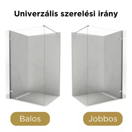 HD Sky "F" Chrome Walk-In zuhanyfal 8 mm vastag vízlepergető biztonsági üveggel, 200 cm magas, krómozott zsanérokkal és távtartóval