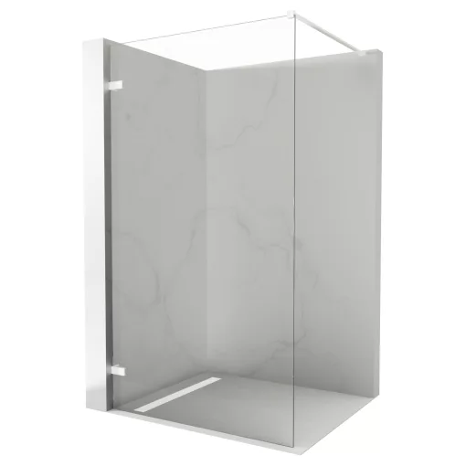 HD Sky "F" White Walk-In zuhanyfal, 120x200 cm, 8 mm vastag vízlepergető biztonsági üveggel, 200 cm magas, matt fehér zsanérokkal és távtartóval