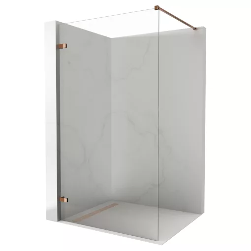 HD Sky "F" Rose Walk-In zuhanyfal, 120x200 cm, 8 mm vastag vízlepergető biztonsági üveggel, 200 cm magas, rózsa arany zsanérokkal és távtartóval