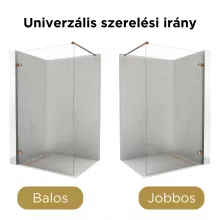 HD Sky "F" Rose Walk-In zuhanyfal, 120x200 cm, 8 mm vastag vízlepergető biztonsági üveggel, 200 cm magas, rózsa arany zsanérokkal és távtartóval