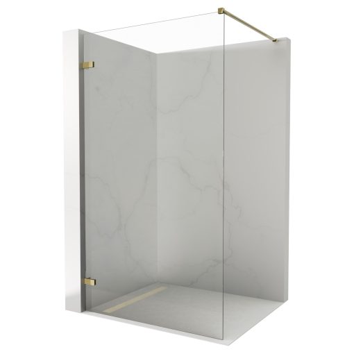 HD Sky "F" Gold Walk-In zuhanyfal, 100x200 cm, 8 mm vastag vízlepergető biztonsági üveggel, 200 cm magas, fényes arany zsanérokkal és távtartóval
