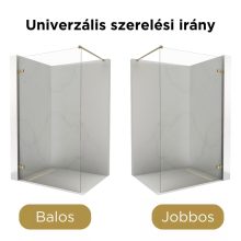 HD Sky "F" Gold Walk-In zuhanyfal, 100x200 cm, 8 mm vastag vízlepergető biztonsági üveggel, 200 cm magas, fényes arany zsanérokkal és távtartóval
