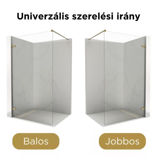 HD Sky "F" Gold Walk-In zuhanyfal, 100x200 cm, 8 mm vastag vízlepergető biztonsági üveggel, 200 cm magas, fényes arany zsanérokkal és távtartóval