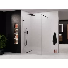 HD Sky "F" Black Walk-In zuhanyfal, 90x200 cm, 8 mm vastag vízlepergető biztonsági üveggel, 200 cm magas, matt fekete zsanérokkal és távtartóval