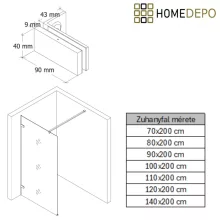 HD Sky "F" Black Walk-In zuhanyfal, 90x200 cm, 8 mm vastag vízlepergető biztonsági üveggel, 200 cm magas, matt fekete zsanérokkal és távtartóval