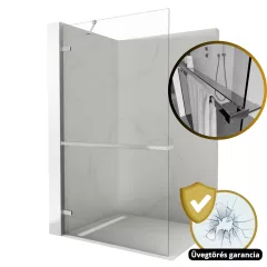   HD Sky+ "S" Chrome Walk-In zuhanyfal 8 mm vastag vízlepergető biztonsági üveggel, 200 cm magas, krómozott zsanérokkal és sarokmerevítővel