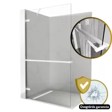 HD Sky+ "S" White Walk-In zuhanyfal 8 mm vastag vízlepergető biztonsági üveggel, 200 cm magas, matt fehér zsanérokkal és sarokmerevítővel