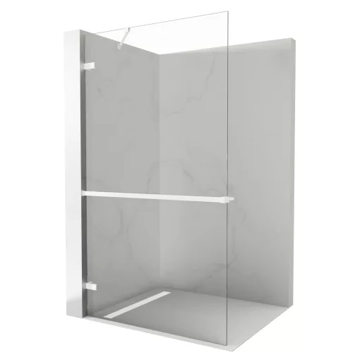 HD Sky+ "S" White Walk-In zuhanyfal 8 mm vastag vízlepergető biztonsági üveggel, 200 cm magas, matt fehér zsanérokkal és sarokmerevítővel