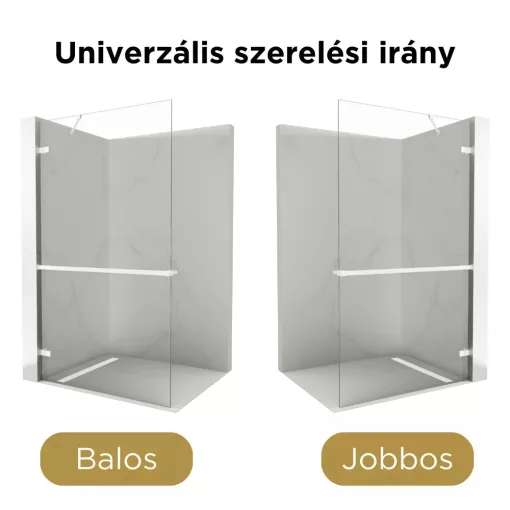 HD Sky+ "S" White Walk-In zuhanyfal 8 mm vastag vízlepergető biztonsági üveggel, 200 cm magas, matt fehér zsanérokkal és sarokmerevítővel