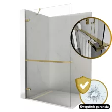 HD Sky+ "S" Gold Walk-In zuhanyfal 8 mm vastag vízlepergető biztonsági üveggel, 200 cm magas, fényes arany zsanérokkal és sarokmerevítővel