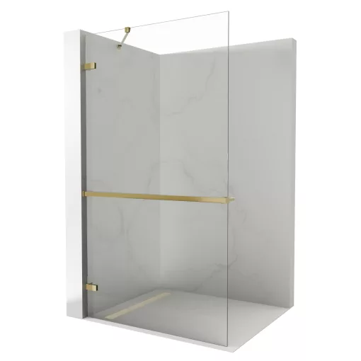 HD Sky+ "S" Gold Walk-In zuhanyfal 8 mm vastag vízlepergető biztonsági üveggel, 200 cm magas, fényes arany zsanérokkal és sarokmerevítővel