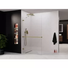 HD Sky+ "S" Gold Walk-In zuhanyfal 8 mm vastag vízlepergető biztonsági üveggel, 200 cm magas, fényes arany zsanérokkal és sarokmerevítővel