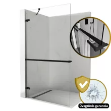 HD Sky+ "S" Black Walk-In zuhanyfal 8 mm vastag vízlepergető biztonsági üveggel, 200 cm magas, matt fekete zsanérokkal és sarokmerevítővel