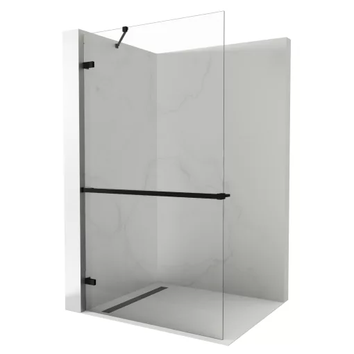 HD Sky+ "S" Black Walk-In zuhanyfal 8 mm vastag vízlepergető biztonsági üveggel, 200 cm magas, matt fekete zsanérokkal és sarokmerevítővel