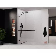 HD Sky+ "S" Black Walk-In zuhanyfal 8 mm vastag vízlepergető biztonsági üveggel, 200 cm magas, matt fekete zsanérokkal és sarokmerevítővel