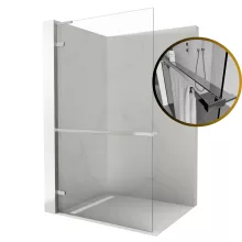 HD Sky+ "L" Chrome Walk-In zuhanyfal 8 mm vastag vízlepergető biztonsági üveggel, 200 cm magas, krómozott zsanérokkal és "L" merevítővel