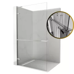   HD Sky+ "L" Chrome Walk-In zuhanyfal 8 mm vastag vízlepergető biztonsági üveggel, 200 cm magas, krómozott zsanérokkal és "L" merevítővel