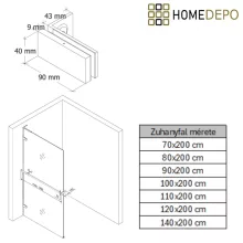 HD Sky+ "L" Chrome Walk-In zuhanyfal 8 mm vastag vízlepergető biztonsági üveggel, 200 cm magas, krómozott zsanérokkal és "L" merevítővel