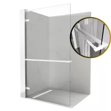 HD Sky+ "L" White Walk-In zuhanyfal 8 mm vastag vízlepergető biztonsági üveggel, 200 cm magas, matt fehér zsanérokkal és "L" merevítővel