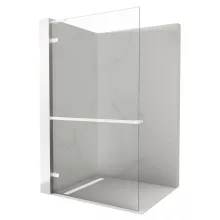 HD Sky+ "L" White Walk-In zuhanyfal 8 mm vastag vízlepergető biztonsági üveggel, 200 cm magas, matt fehér zsanérokkal és "L" merevítővel