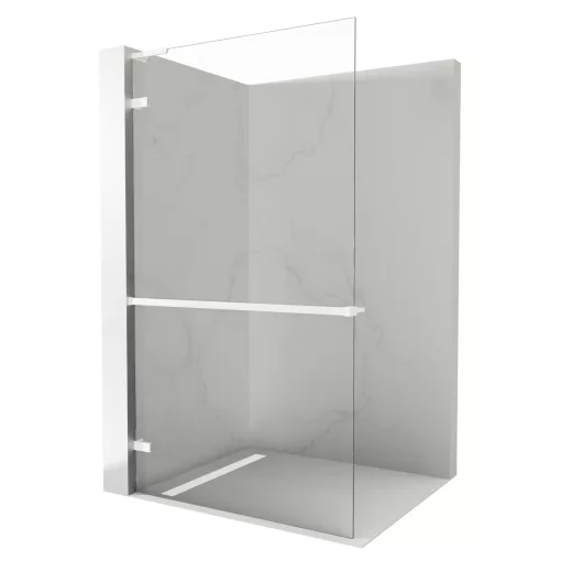 HD Sky+ "L" White Walk-In zuhanyfal 8 mm vastag vízlepergető biztonsági üveggel, 200 cm magas, matt fehér zsanérokkal és "L" merevítővel