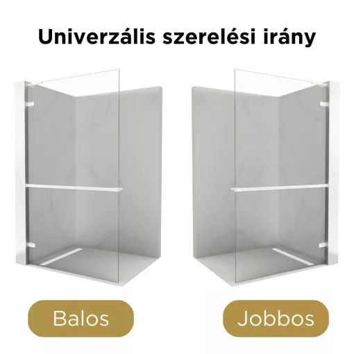 HD Sky+ "L" White Walk-In zuhanyfal 8 mm vastag vízlepergető biztonsági üveggel, 200 cm magas, matt fehér zsanérokkal és "L" merevítővel