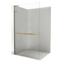 HD Sky+ "L" Gold Walk-In zuhanyfal, 90x200 cm, 8 mm vastag vízlepergető biztonsági üveggel, 200 cm magas, fényes arany zsanérokkal és "L" merevítővel