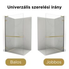 HD Sky+ "L" Gold Walk-In zuhanyfal, 90x200 cm, 8 mm vastag vízlepergető biztonsági üveggel, 200 cm magas, fényes arany zsanérokkal és "L" merevítővel