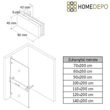 HD Sky+ "L" Gold Walk-In zuhanyfal, 90x200 cm, 8 mm vastag vízlepergető biztonsági üveggel, 200 cm magas, fényes arany zsanérokkal és "L" merevítővel