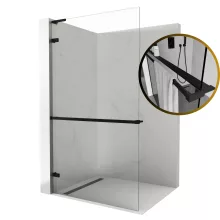 HD Sky+ "L" Black Walk-In zuhanyfal 8 mm vastag vízlepergető biztonsági üveggel, 200 cm magas, matt fekete zsanérokkal és "L" merevítővel