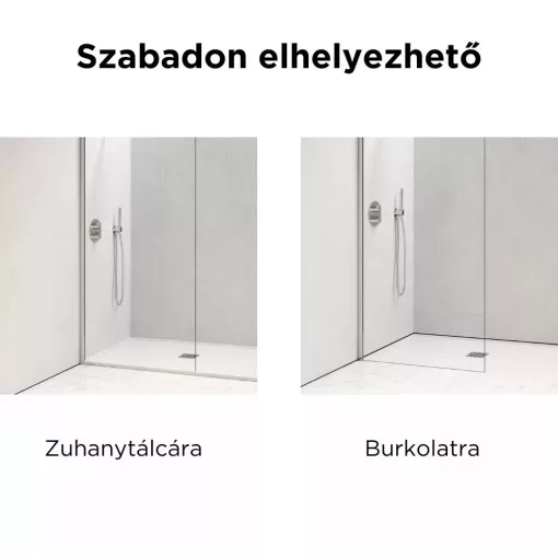 HD Sky+ "F" Chrome Walk-In zuhanyfal 8 mm vastag vízlepergető biztonsági üveggel, 200 cm magas, krómozott zsanérokkal és távtartóval