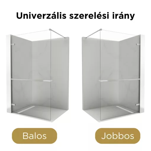 HD Sky+ "F" Chrome Walk-In zuhanyfal 8 mm vastag vízlepergető biztonsági üveggel, 200 cm magas, krómozott zsanérokkal és távtartóval