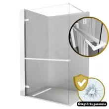 HD Sky+ "F" White Walk-In zuhanyfal 8 mm vastag vízlepergető biztonsági üveggel, 200 cm magas, matt fehér zsanérokkal és távtartóval