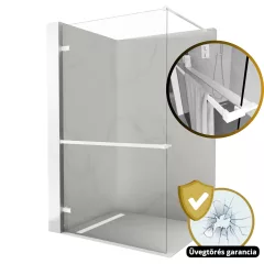   HD Sky+ "F" White Walk-In zuhanyfal 8 mm vastag vízlepergető biztonsági üveggel, 200 cm magas, matt fehér zsanérokkal és távtartóval