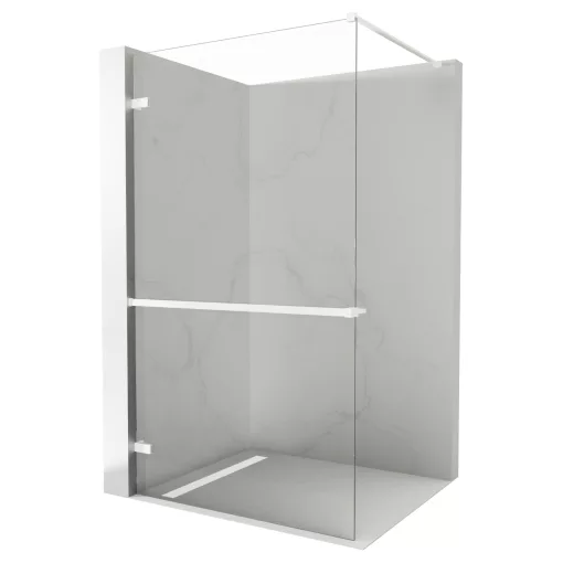 HD Sky+ "F" White Walk-In zuhanyfal 8 mm vastag vízlepergető biztonsági üveggel, 200 cm magas, matt fehér zsanérokkal és távtartóval
