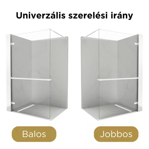HD Sky+ "F" White Walk-In zuhanyfal 8 mm vastag vízlepergető biztonsági üveggel, 200 cm magas, matt fehér zsanérokkal és távtartóval