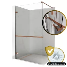 HD Sky+ "F" Rose Walk-In zuhanyfal 8 mm vastag vízlepergető biztonsági üveggel, 200 cm magas, rózsa arany zsanérokkal és távtartóval