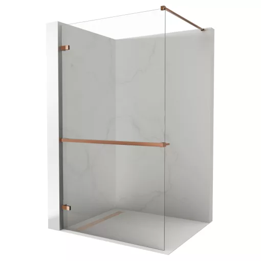 HD Sky+ "F" Rose Walk-In zuhanyfal 8 mm vastag vízlepergető biztonsági üveggel, 200 cm magas, rózsa arany zsanérokkal és távtartóval